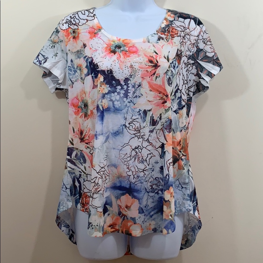 Live and Let Live Floral Embellished Shirt  Sz PXL